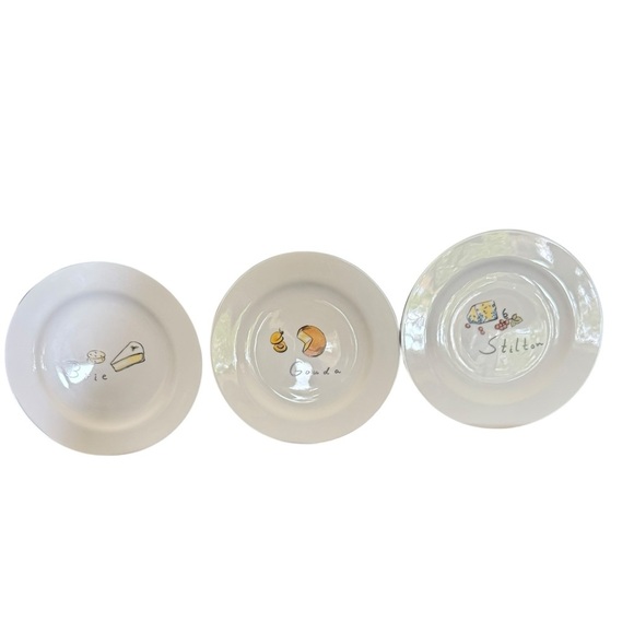 Pottery Barn 8”Cheese Plates Set of 3 Brie Gouda Stilton Appetizer Dessert - Picture 5 of 8